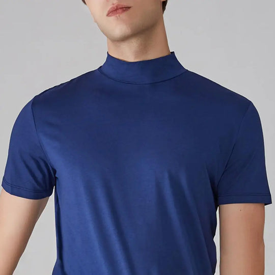 Men Half High Collar Slim Fit T-shirt Summer Casual Short Sleeve Solid