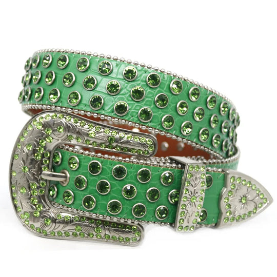 men & women fashion hip hop rock diamond studded belts soft leather rhinestone belt women designer waistband green pin buckle strapon
