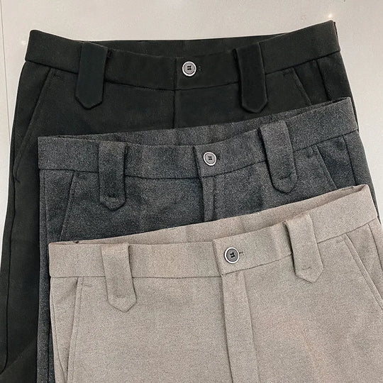 Autumn Winter Thickened Suit Pants Men Casual Slim Fit Straight