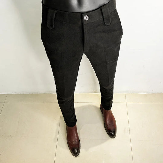 Autumn Winter Thickened Suit Pants Men Casual Slim Fit Straight