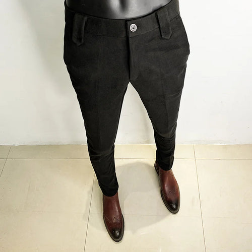 Autumn Winter Thickened Suit Pants Men Casual Slim Fit Straight