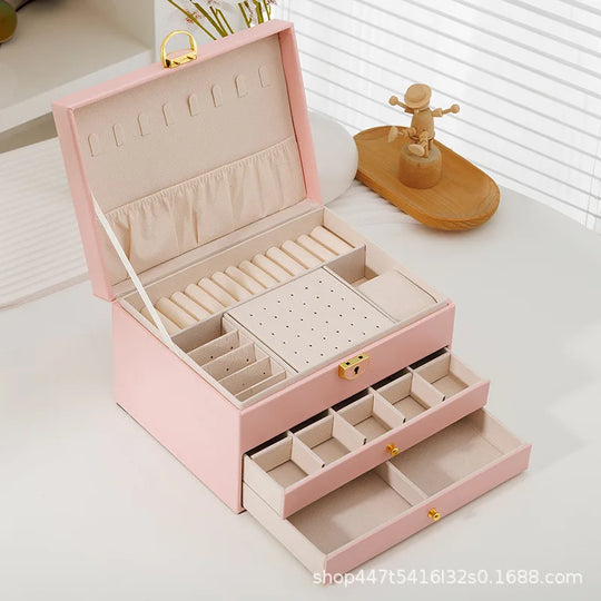 Three-layer Jewelry Storage Box for High-end Exquisite Necklaces, Earrings,Gold Jewelry Box Hand Accessories with Large Capacity