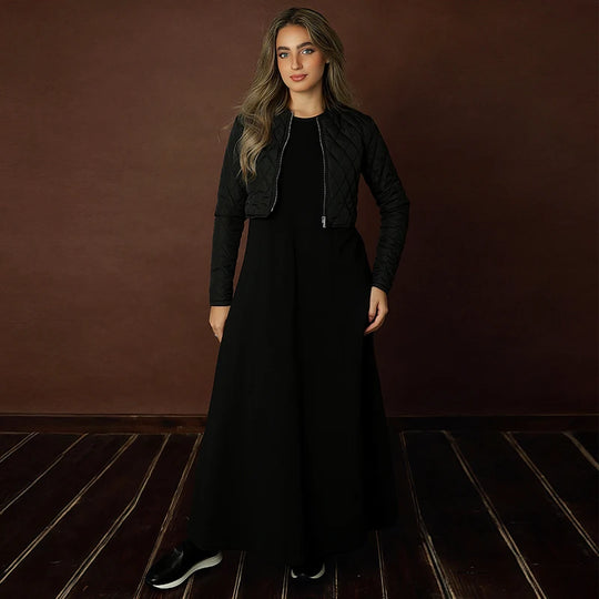 Women cardigan and sleeveless maxi dress outfit casual french terry