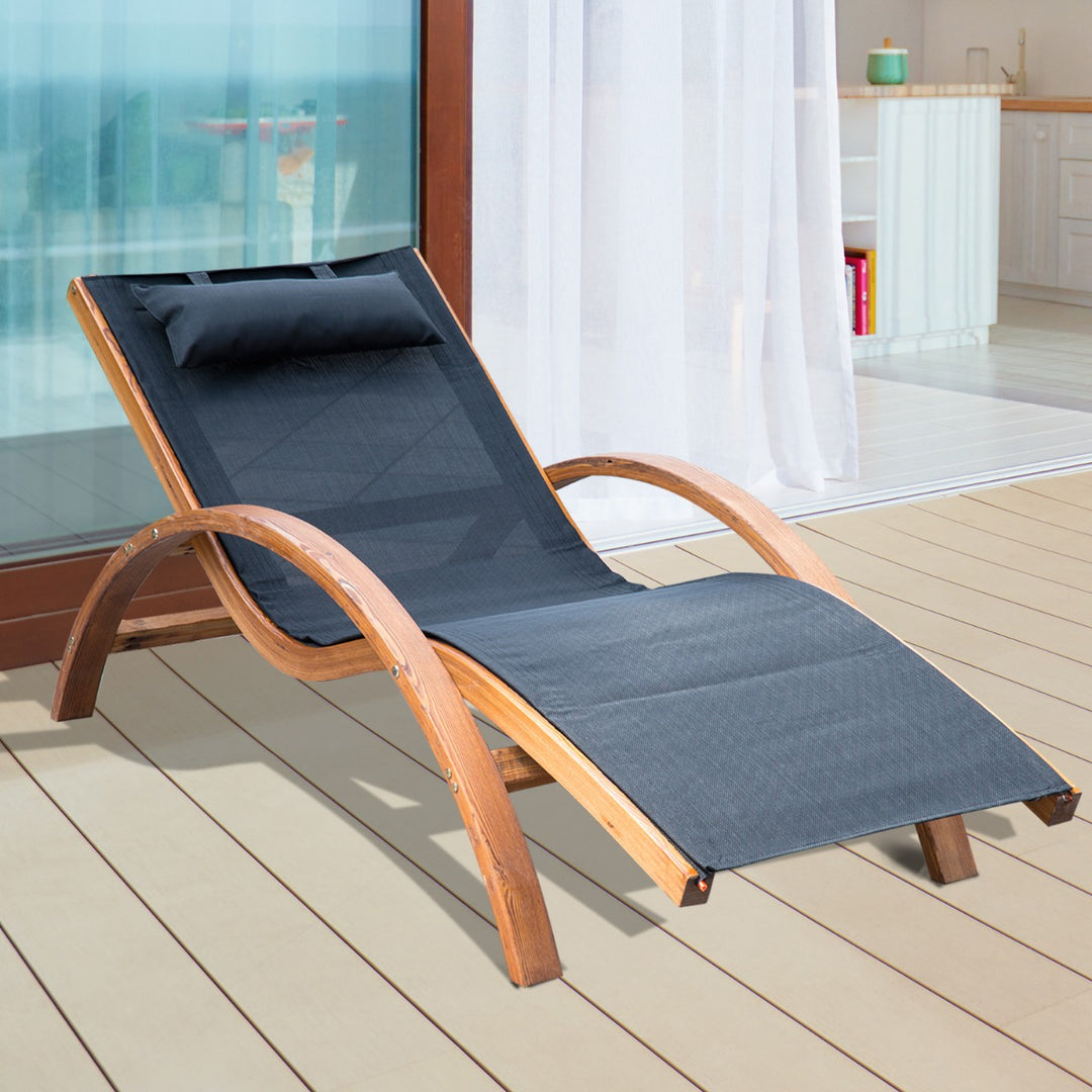 Outsunny Outdoor Wood Chaise Lounge Chair Recliner Patio Camping with