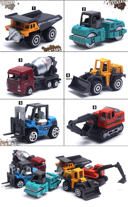 6pcs Alloy Vehicle Car Toys For Boys Kids Birthday Gifts