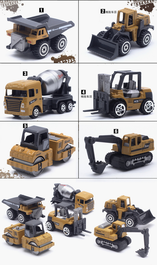 6pcs Alloy Vehicle Car Toys For Boys Kids Birthday Gifts