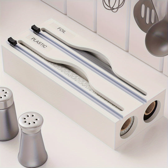 Plastic Film Cutter - Bamboo 2-in-1 Kitchen Wrap Dispenser with Slide