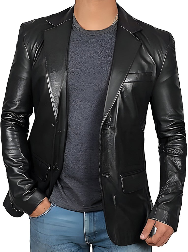 Men Faux Leather Full Sleeves Short Length Biker Jacket Size 32X23 CM