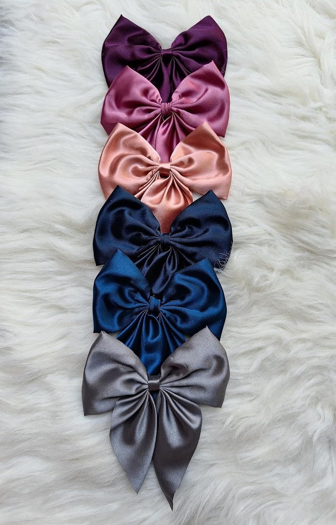Satin Hair Barrettes Wine Shade Bow Clip for Women Large Bow Hair