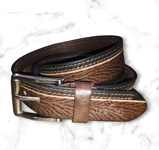 Men Genuine Leather Belt Stitched Design
