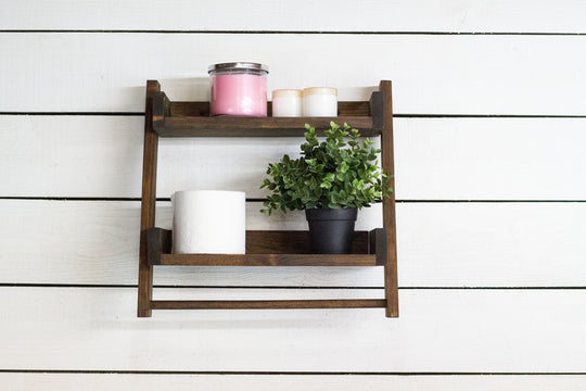 Two Tier Ladder Shelf with Towel Bar