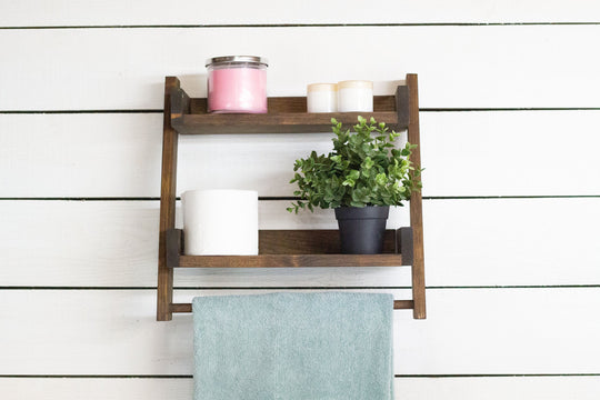 Two Tier Ladder Shelf with Towel Bar