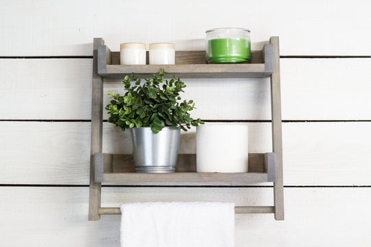 Two Tier Ladder Shelf with Towel Bar