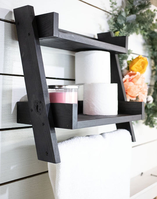 Two Tier Ladder Shelf with Towel Bar