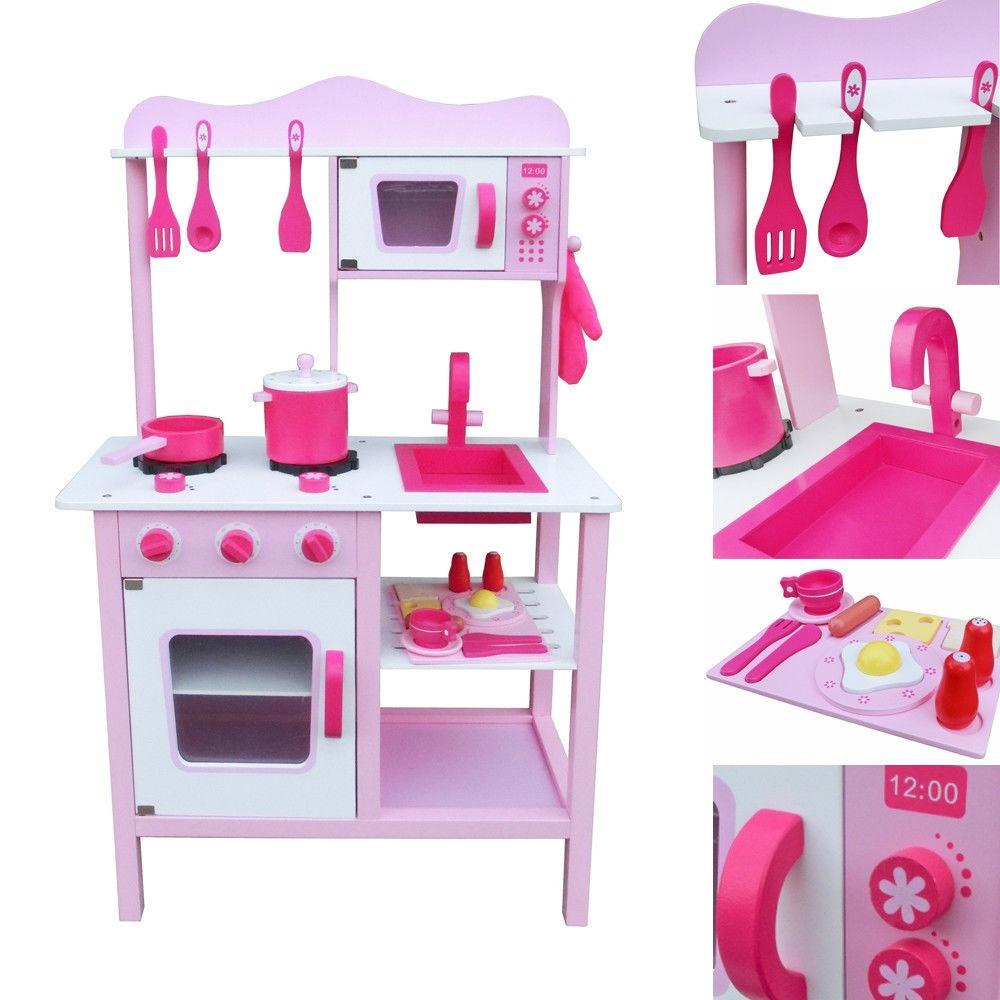 US STOCK Fashion Wood Kitchen Toy Kids Cooking Pretend Play Set