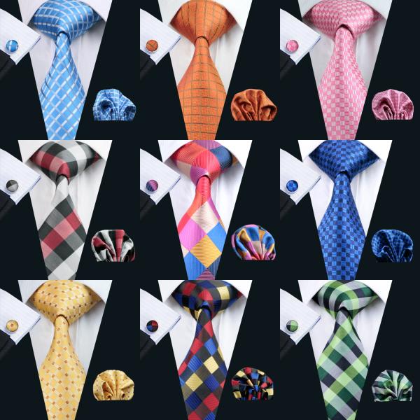 Fast Shipping Plaid Tie Set Series Tie Set for Men Classic Silk Hanky