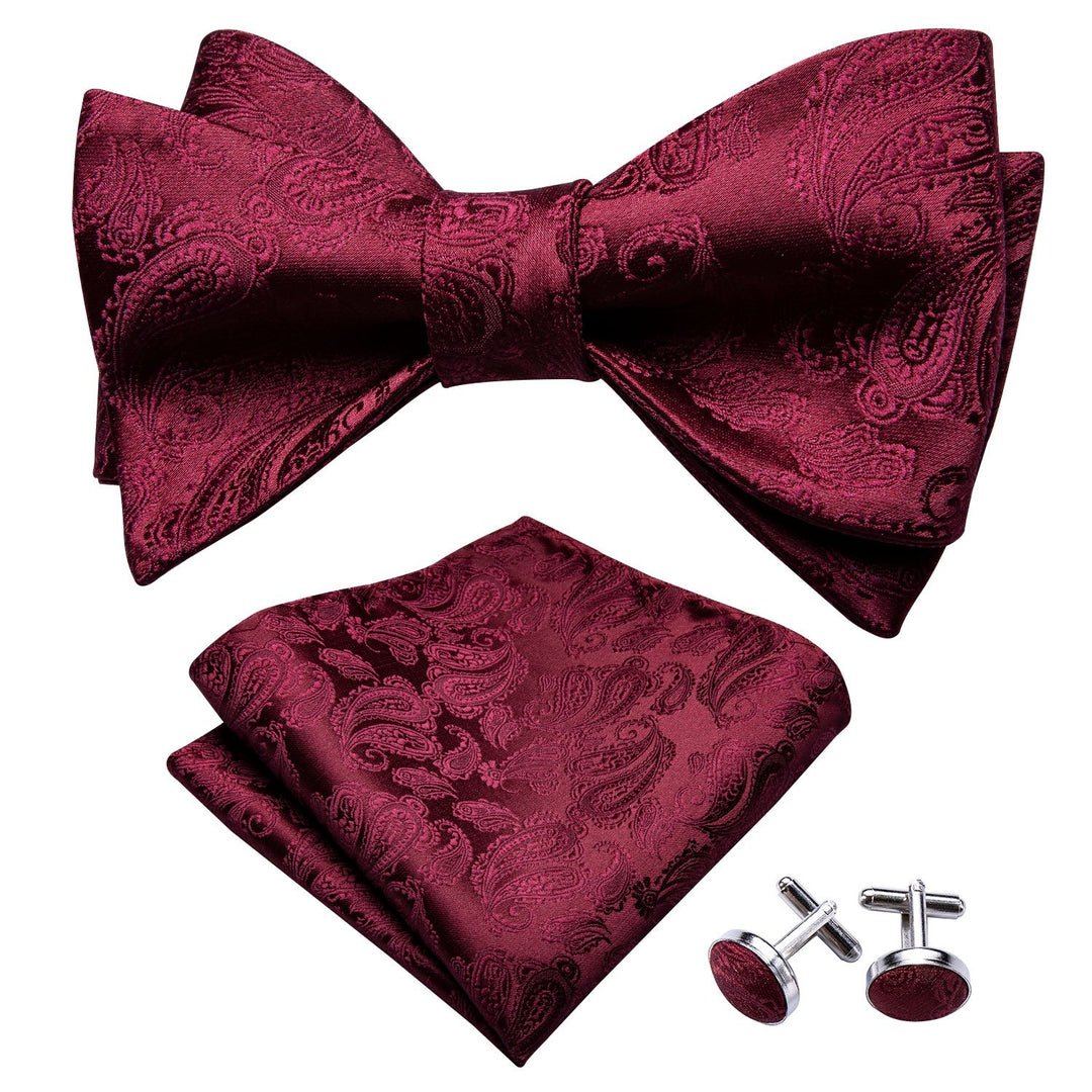 Bow Tie Set Wholesale Silk Bow Ties Men Burgundy Paisley