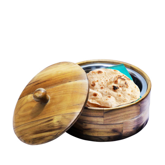 Teak Wood Stainless Steel Bread CHAPATI Casserole Multipurpose Kitchen