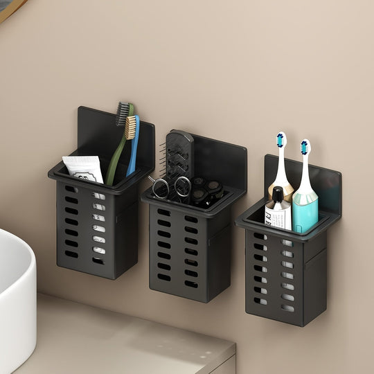 Sleek WallMounted Bathroom Organizer with NoDrill Toothbrush Holder