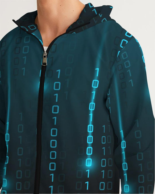Mens Hooded Windbreaker - Blue Water Resistant Jacket - Jjxg0x