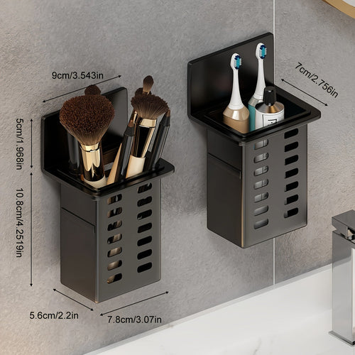 Sleek WallMounted Bathroom Organizer with NoDrill Toothbrush Holder