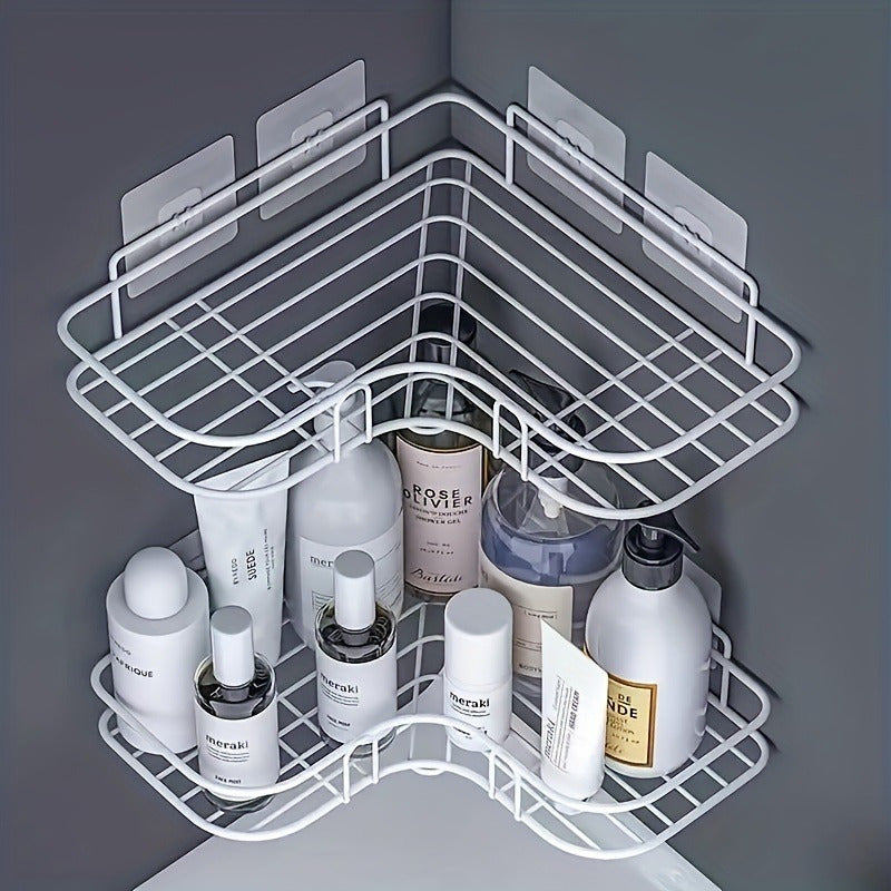 NoDrill Corner Shelf  SpaceSaving Wrought Iron Bathroom Organizer