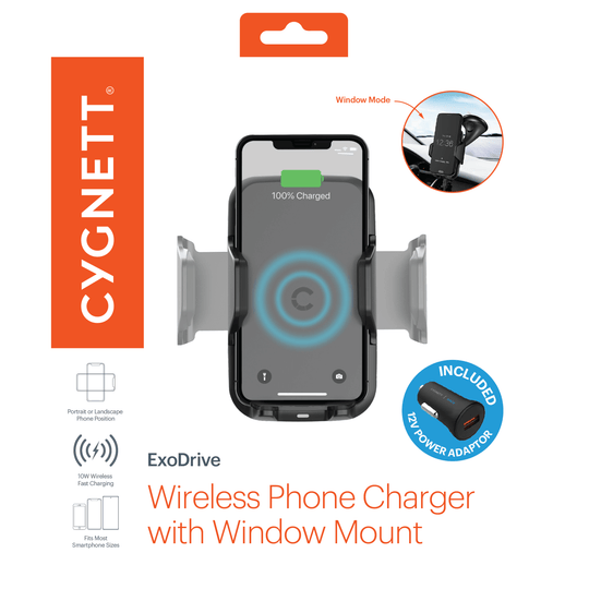 Cygnett ExoDrive Wireless Phone Charger with Window Mount for Hands-Fr