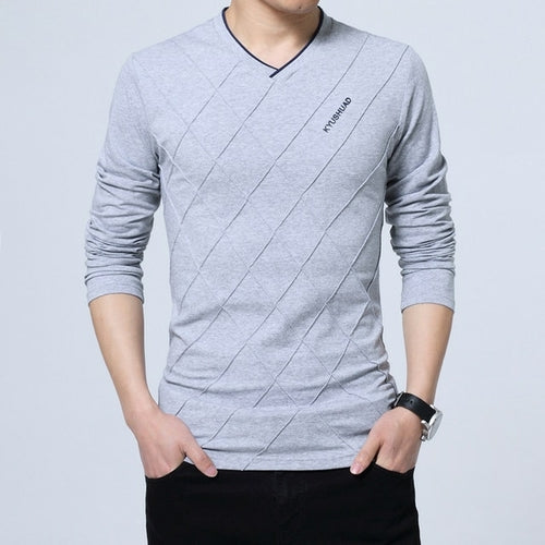 Mens Casual T-shirt Fashion Slim Long Sleeve V Neck Fitness