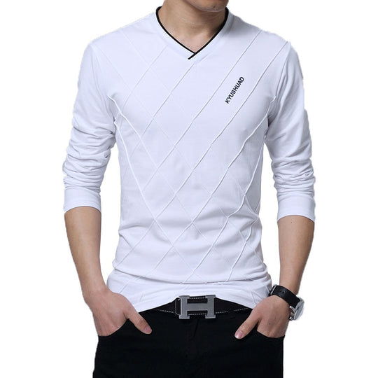 Mens Casual T-shirt Fashion Slim Long Sleeve V Neck Fitness