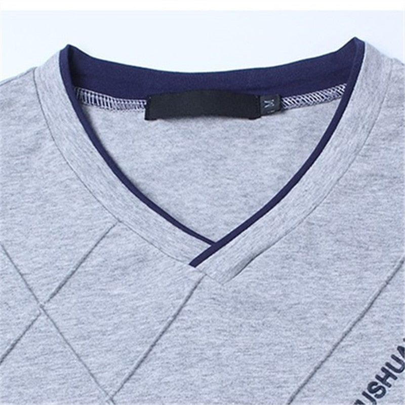 Mens Casual T-shirt Fashion Slim Long Sleeve V Neck Fitness