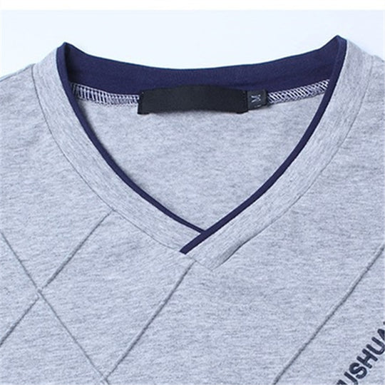 Mens Casual T-shirt Fashion Slim Long Sleeve V Neck Fitness