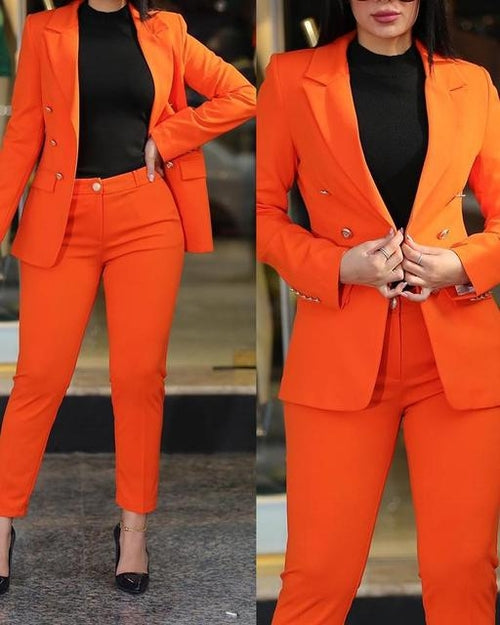 2023 Women's 2pcs Tracksuits Solid Long Sleeve Blazer Pants Suit Sets