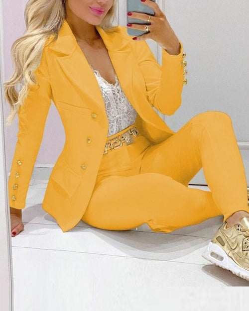 2023 Women's 2pcs Tracksuits Solid Long Sleeve Blazer Pants Suit Sets