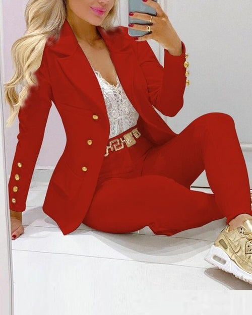 2023 Women's 2pcs Tracksuits Solid Long Sleeve Blazer Pants Suit Sets