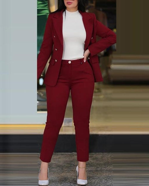 2023 Women's 2pcs Tracksuits Solid Long Sleeve Blazer Pants Suit Sets