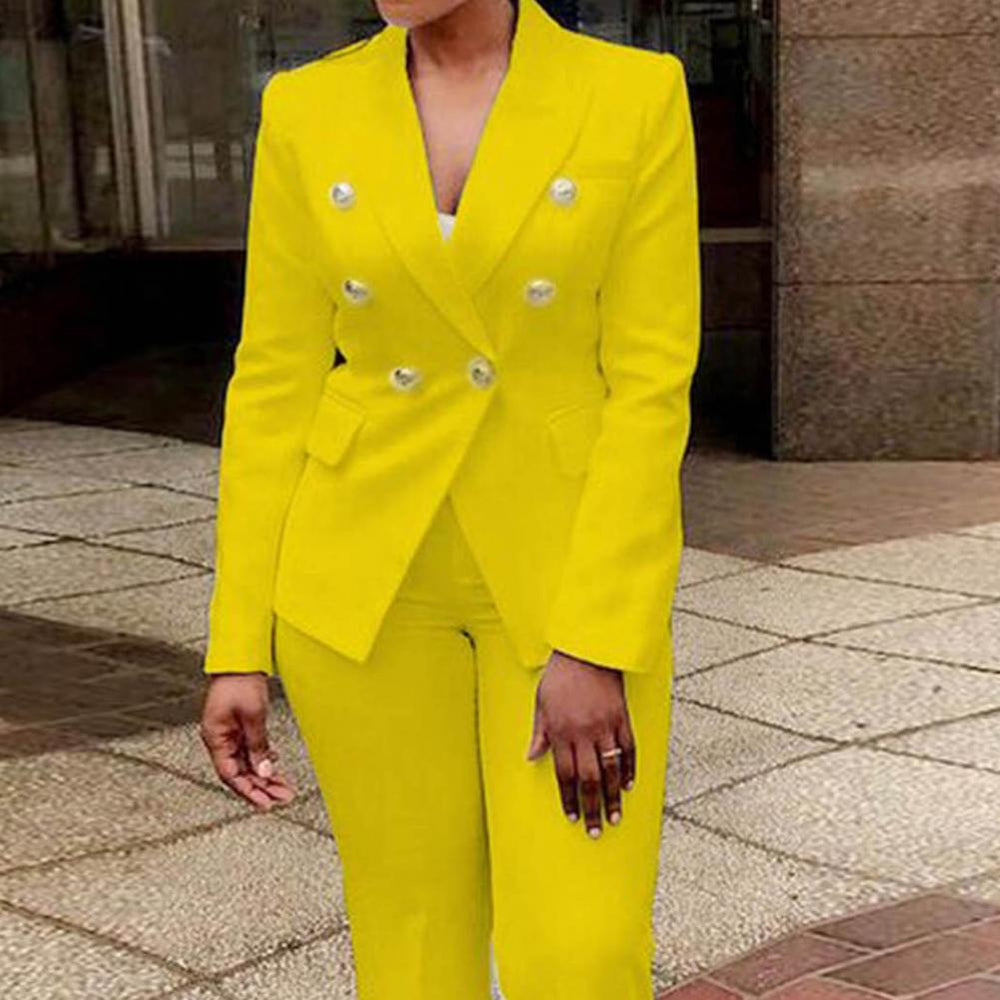 2Pcs/Set Formal Women Blazer Pants Set Office Lady Double Breasted