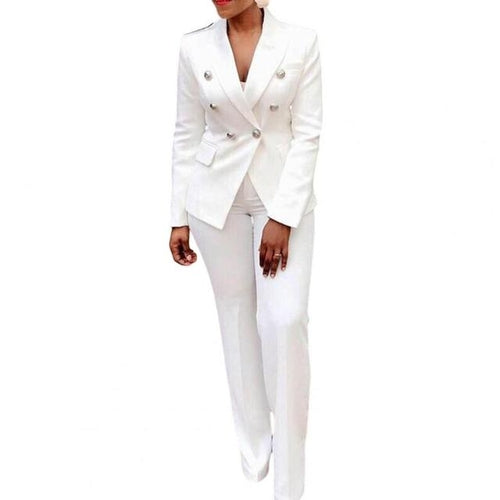2Pcs/Set Formal Women Blazer Pants Set Office Lady Double Breasted