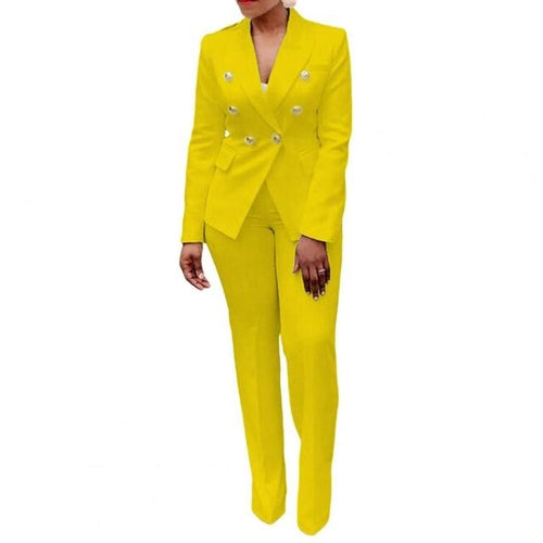 2Pcs/Set Formal Women Blazer Pants Set Office Lady Double Breasted