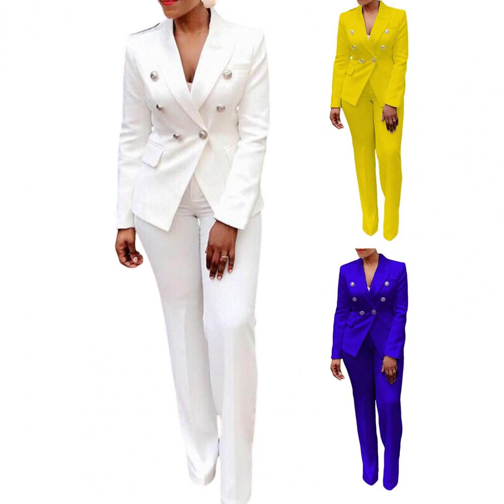 2Pcs/Set Formal Women Blazer Pants Set Office Lady Double Breasted