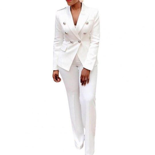 2Pcs/Set Formal Women Blazer Pants Set Office Lady Double Breasted