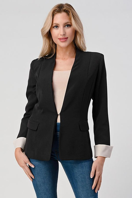 Women’s Fashion Blazer with Collarless Design – Chic & Modern Outerwear