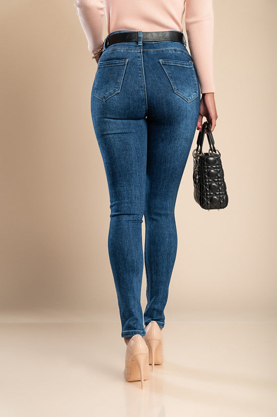 Fashionable Skinny Jeans with Glitter Detail in Blue