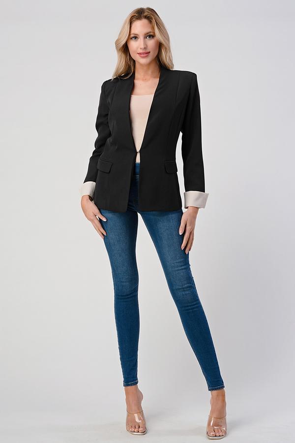 Women’s Fashion Blazer with Collarless Design – Chic & Modern Outerwear