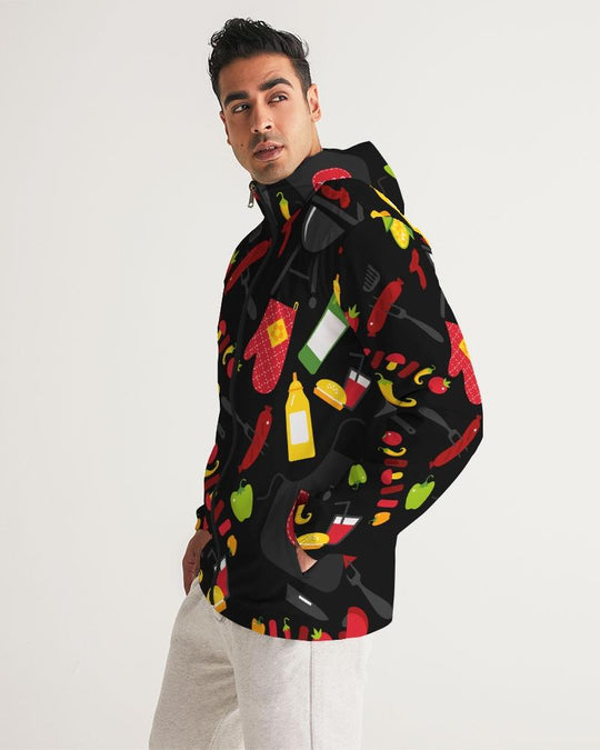 Mens Lightweight Windbreaker Jacket with Hood and Zipper Closure - Bbq