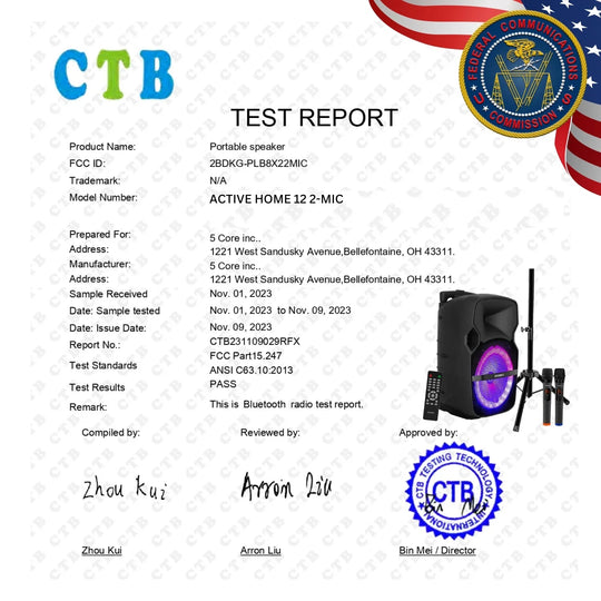 5Core 12 Inch PA Portable Bluetooth Party Speaker Karaoke Boombox + 2