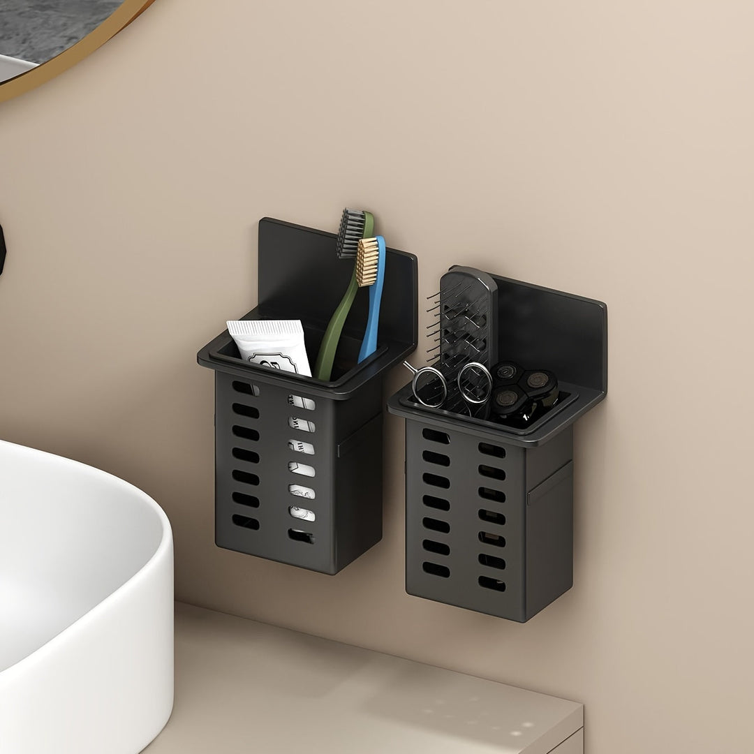 Sleek WallMounted Bathroom Organizer with NoDrill Toothbrush Holder