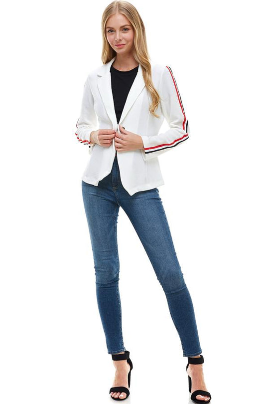 Tailored Blazer with Stripe Detail – Sporty Chic Women's Outerwear