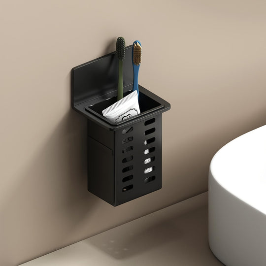Sleek WallMounted Bathroom Organizer with NoDrill Toothbrush Holder