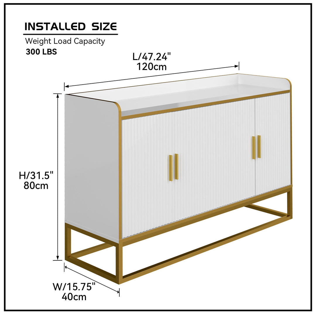 Modern Kitchen Buffet Storage Cabinet Cupboard White Gloss with Metal