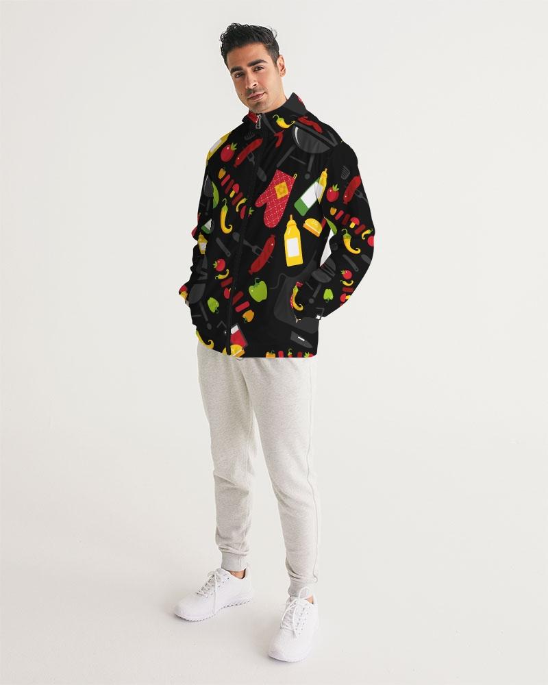 Mens Lightweight Windbreaker Jacket with Hood and Zipper Closure - Bbq